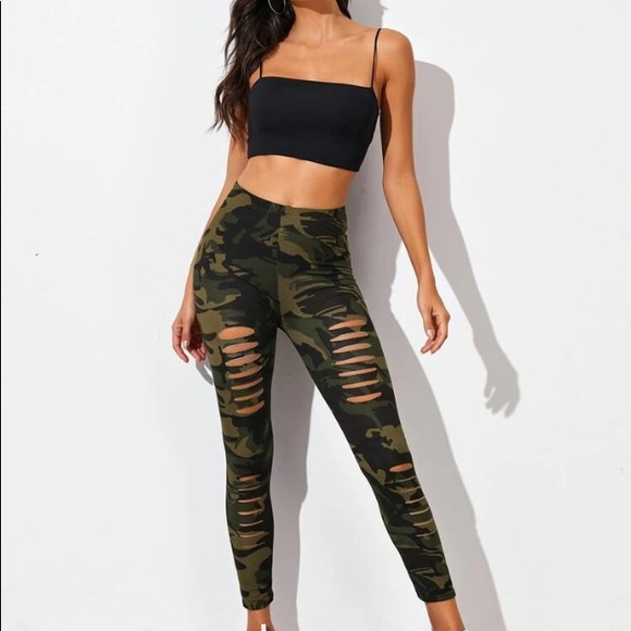 Camouflage laddering ripped leggings - Picture 4 of 6